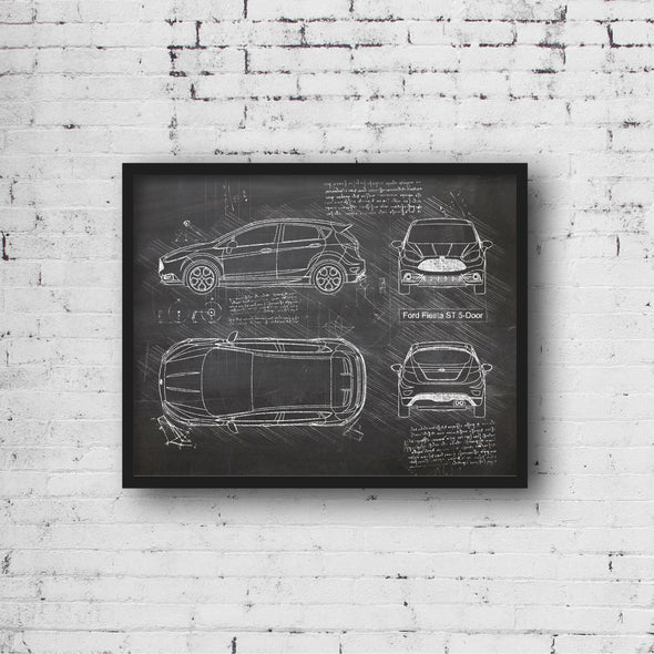 Ford Fiesta ST 5-Door (2015 - 17) Sketch Art Print - Sketch Style, Car Patent, Patent, Blueprint Poster, Blue Print Poster (P546)