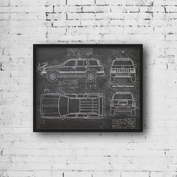 Jeep Grand Cherokee (1993 - 98) Sketch Art Print - Sketch Style, Car Patent, Blueprint Poster, BluePrint, Jeep Decor (P362)