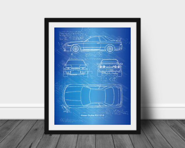 Nissan Skyline R32 GT-R (1989 - 94) Sketch Art Print - Sketch Style, Car Patent, Blueprint Poster, BluePrint, GTR Poster (P591)