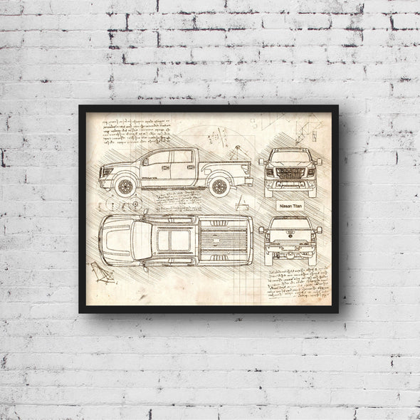 Nissan Titan (2019) Sketch Art Print - Sketch Style, Car Patent, Blueprint Poster, Blue Print, Titan Truck Poster (P835)