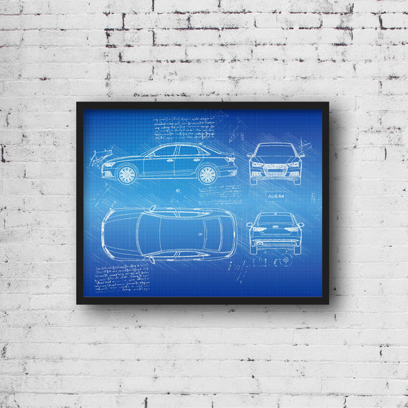 Audi A4 (2017) Sketch Art Print - Sketch Style, Blue Print Poster, Spyder Car, Audi Art, Audi A 4 Poster (P690)