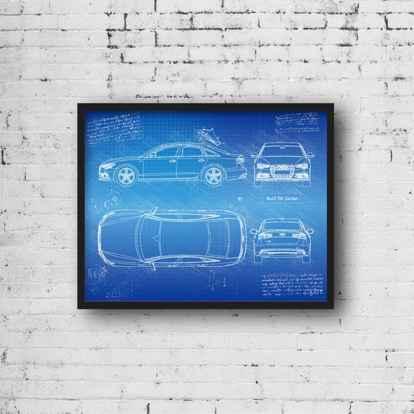 Audi S6 Sedan (2012 - 18) Sketch Art Print - Sketch Style, Car Patent, Blue Print Poster, Spyder Car, Audi S6 Poster (P308)