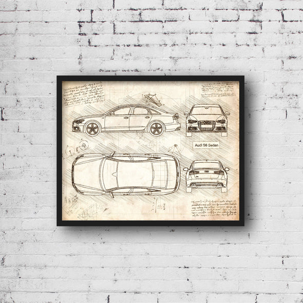 Audi S6 Sedan (2012 - 18) Sketch Art Print - Sketch Style, Car Patent, Blue Print Poster, Spyder Car, Audi S6 Poster (P308)