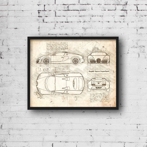 Bugatti Veyron Supersport (2010) Sketch Art Print - Sketch Style, Car Patent, Patent, Blue Print Poster, Bugatti Posters (P331)