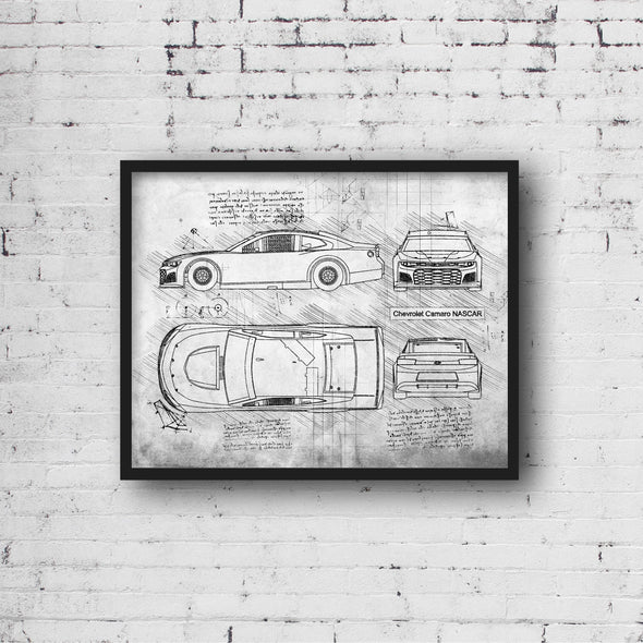 Chevrolet Camaro NASCAR (2018) Sketch Art Print - Sketch Style, Car Patent, Blueprint Poster, Blue Print, Race Car Poster (P527)