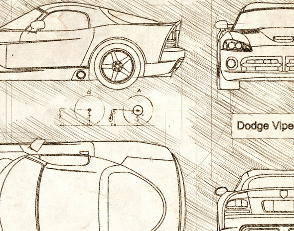 Dodge Viper SRT10 (2008 - 10) Sketch Art Print - Sketch Style, Car Patent, Patent, Blueprint Poster, BluePrint, Viper Art (P777)