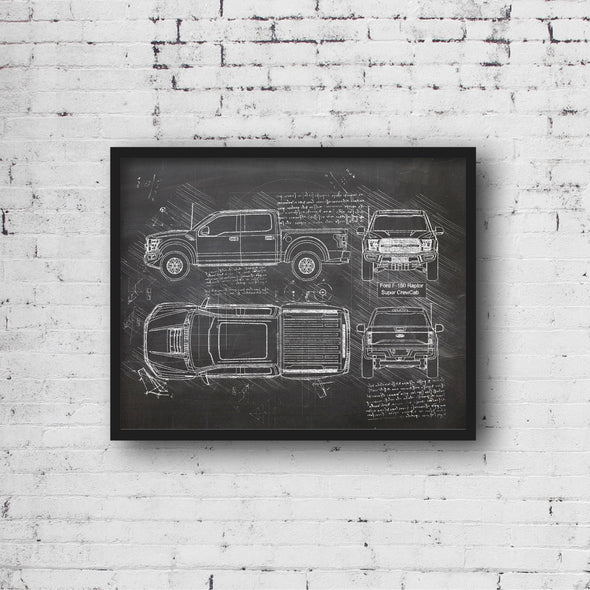 Ford F-150 Raptor Super CrewCab (2016) Sketch Art Print - Sketch Style, Car Patent, Patent, Blueprints, Truck Blue Print (#P543)