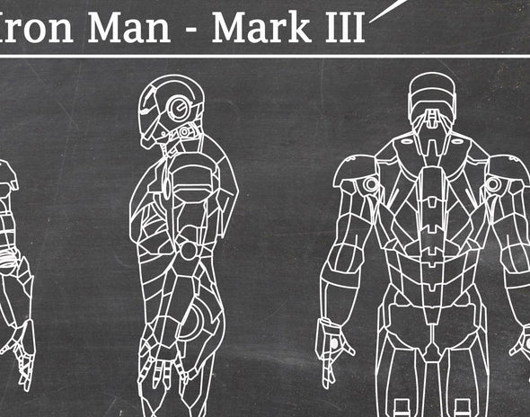 Iron Man Mark III Art Print - daVinci Style, Wall Art, Iron Man Poster, Arc Reactor Print, War Machine, Mark III, Blueprint, Mark 3 (#P34)