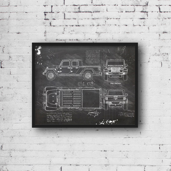 Jeep Gladiator (2019 - Present) Sketch Art Print - Sketch Style, Car Patent, Blueprint Poster, Blue Print, Jeep Truck Art (P827)