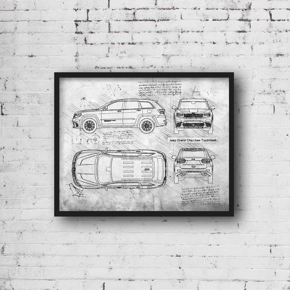 Jeep Grand Cherokee TrackHawk (2017) Sketch Art Print - Sketch Style, Car Patent, Blueprint Poster, Blue Print, Track Hawk (P366)