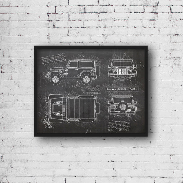 Jeep Wrangler Rubicon SoftTop (2019 - Present) Sketch Art Print - Sketch Style, Car Patent, Blueprint Poster, Blue Print (P729)