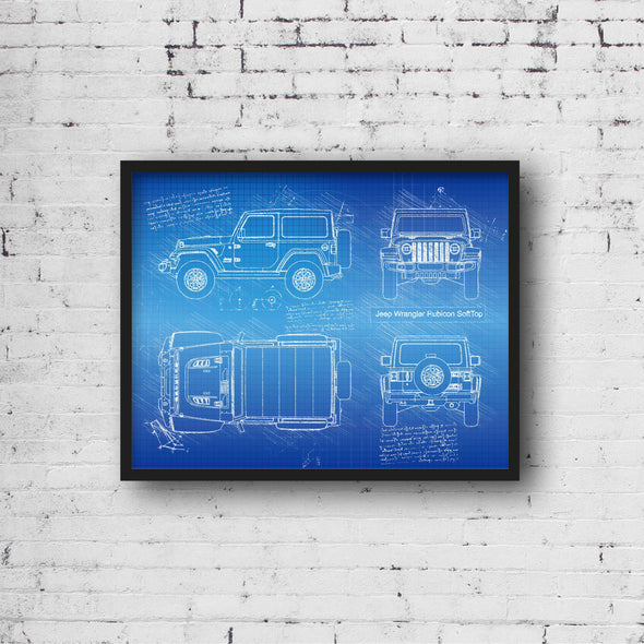 Jeep Wrangler Rubicon SoftTop (2019 - Present) Sketch Art Print - Sketch Style, Car Patent, Blueprint Poster, Blue Print (P729)