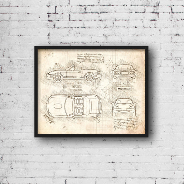 Mazda MX-5 (1998 - 05) Sketch Art Print - Sketch Style, Car Patent, Patent, Blueprint Poster, Car Prints, MX 5, MX5 Poster (P706)