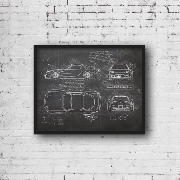 Mazda RX-7 Rocket Bunny (1997) Sketch Art Print - Sketch Style, Car Patent, Patent, Blueprint Poster, Car Blue Print, RX 7 (P457)