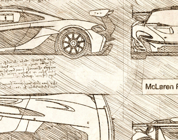 McLaren P1 GTR (2015) Sketch Art Print - Sketch Style, Car Patent, Patent, Blueprint Poster, Blue Print, McLaren Cars (P734)