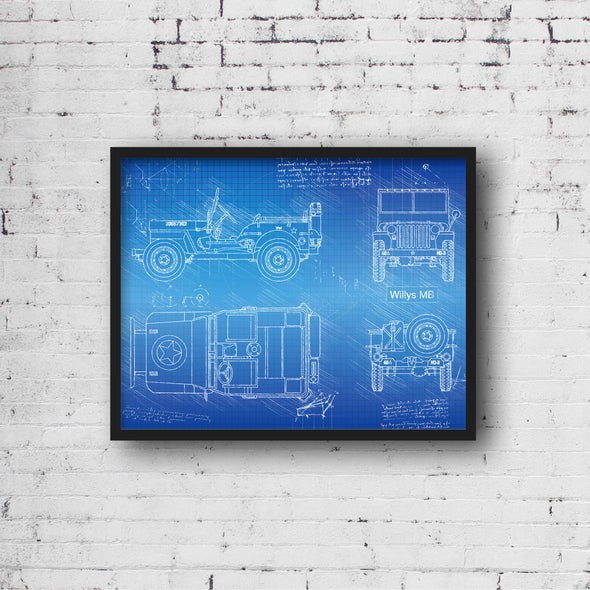 Willys MB (1942) Sketch Art Print - Sketch Style, Car Patent, Blueprint Poster, Blue Print, Willys Truck Poster (P295)