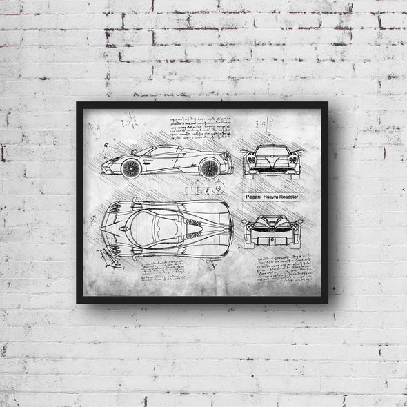 Pagani Huarya Roadster (2017-Present) da Vinci Sketch Art Print (#378)
