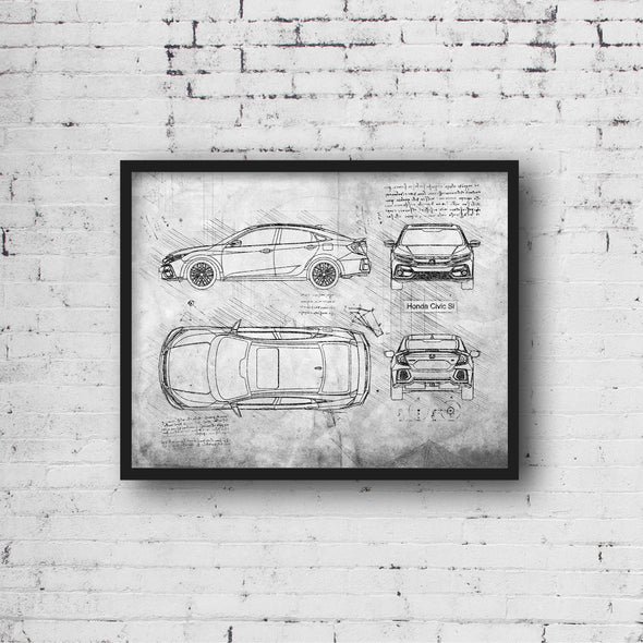 Honda Civic Si (2019-Present) da Vinci Sketch Art Print (#813)