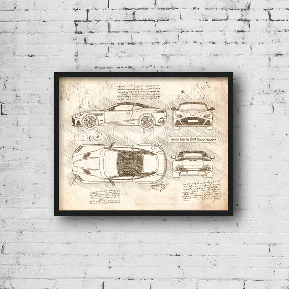 Aston Martin DBS Superleggera (2018) da Vinci Sketch Art Print (#687)
