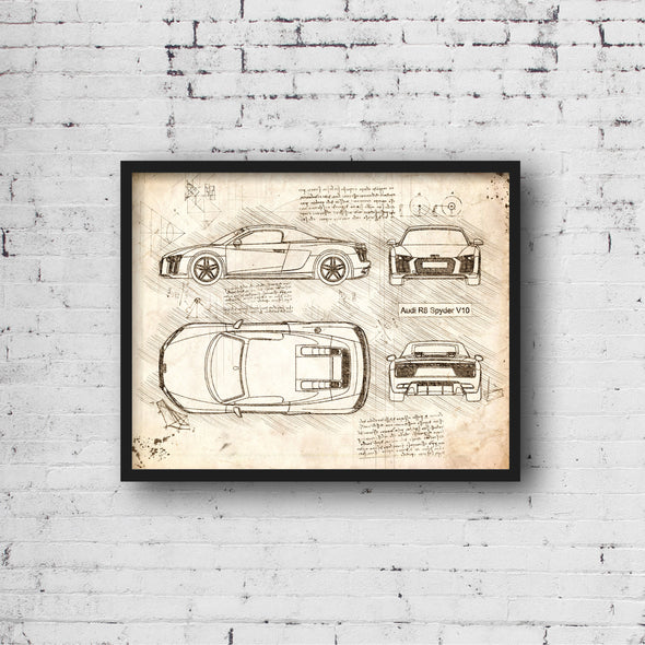 Audi R8 Spyder V10 (2016) da Vinci Sketch Art Print (#553)
