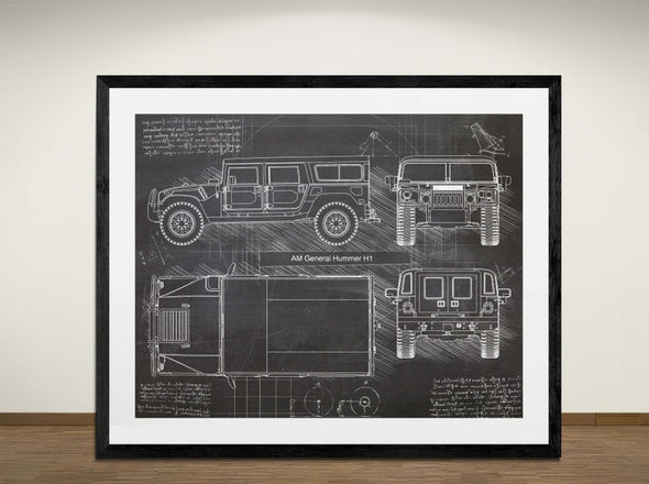 AM General Hummer H1 - Art Print - Sketch Style, Car Patent, Blueprint Poster, Blue Print, (#3021)