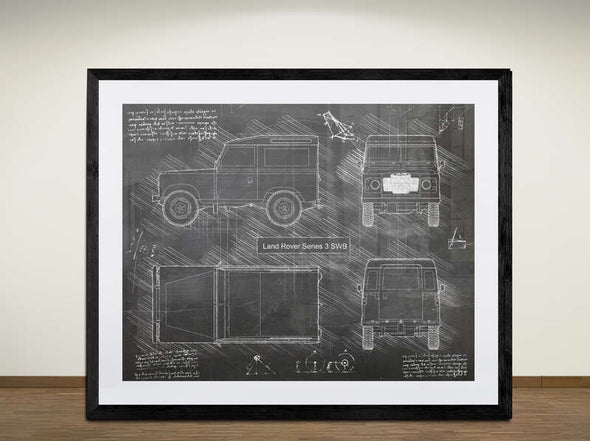 Land Rover Series 3 SWB (1971 - 1985) - Art Print - Sketch Style, Car Patent, Blueprint Poster, Blue Print,  (#2014)