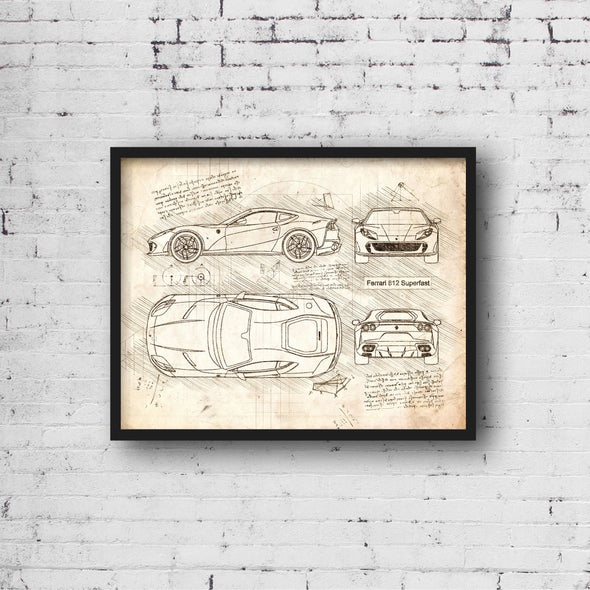 Ferrari 812 Superfast (2017) da Vinci Sketch Art Print (#428)