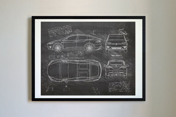 Tesla Model X (2016-Present) da Vinci Sketch Art Print (#261)