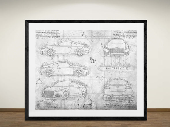 2018 Audi TT RS - Art Print - Sketch Style, Car Patent, Blueprint Poster, Blue Print, (#3106)
