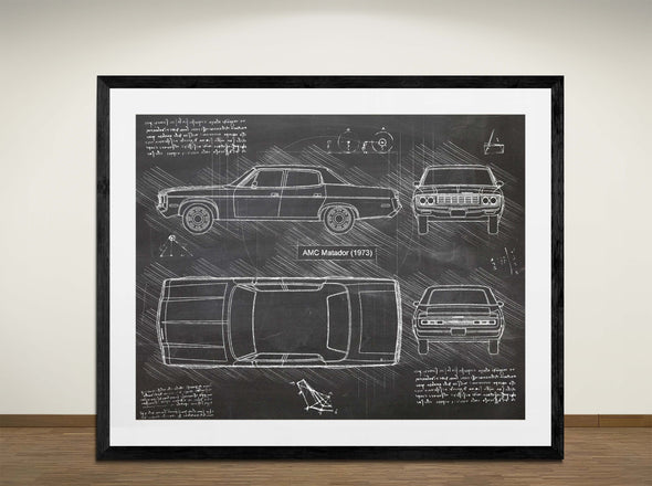 AMC Matador (1973) - Art Print - Sketch Style, Car Patent, Blueprint Poster, Blue Print, (#3094)