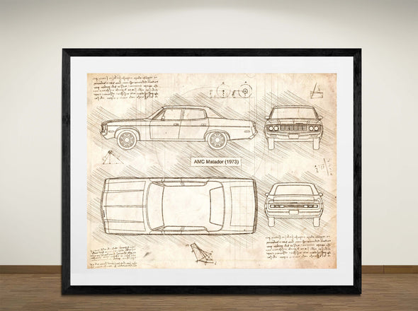 AMC Matador (1973) - Art Print - Sketch Style, Car Patent, Blueprint Poster, Blue Print, (#3094)