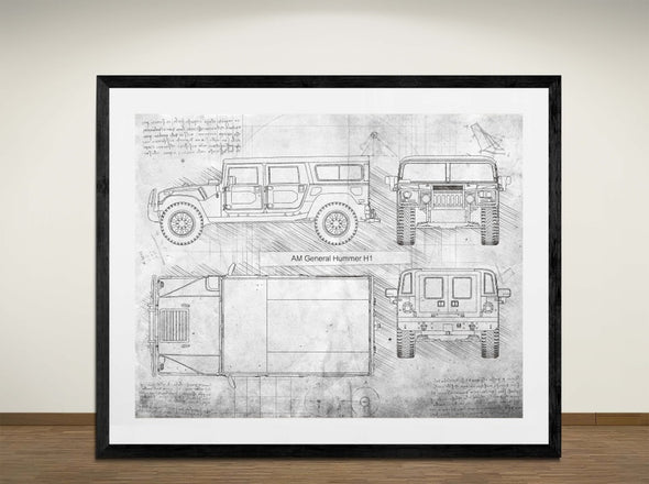 AM General Hummer H1 - Art Print - Sketch Style, Car Patent, Blueprint Poster, Blue Print, (#3021)