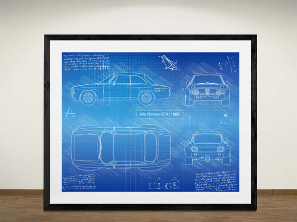 Alfa Romeo GTA (1965) - Art Print - Sketch Style, Car Patent, Blueprint Poster, Blue Print, (#3075)