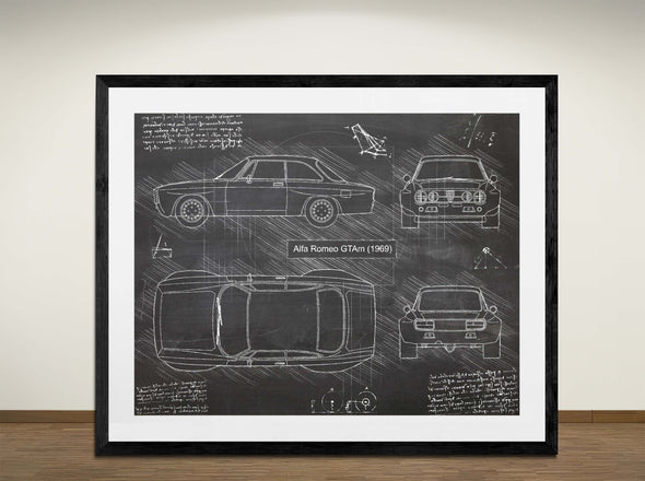 Alfa Romeo GTAm (1969) - Art Print - Sketch Style, Car Patent, Blueprint Poster, Blue Print, (#3079)