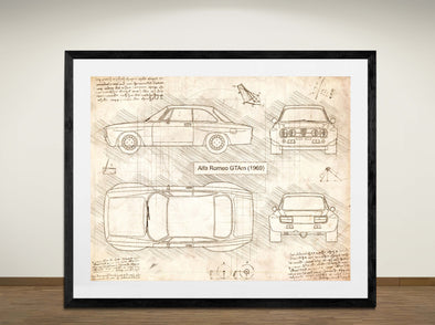 Alfa Romeo GTAm (1969) - Art Print - Sketch Style, Car Patent, Blueprint Poster, Blue Print, (#3079)