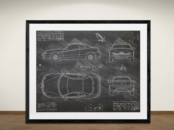 Alfa Romeo GTV (1997) - Art Print - Sketch Style, Car Patent, Blueprint Poster, Blue Print, (#3080)