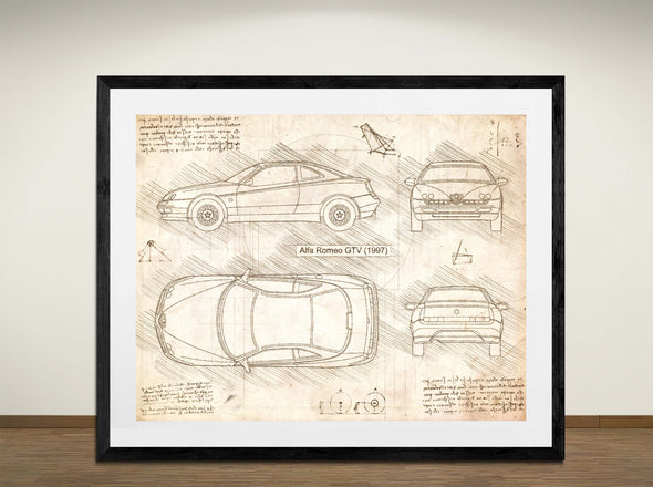 Alfa Romeo GTV (1997) - Art Print - Sketch Style, Car Patent, Blueprint Poster, Blue Print, (#3080)