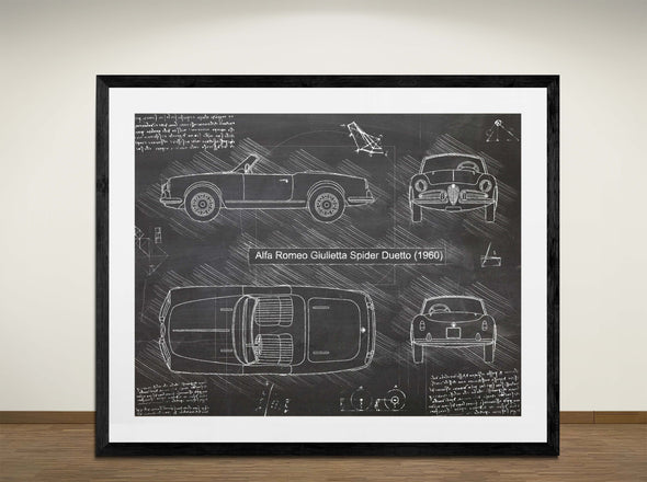 Alfa Romeo Giulietta Spider Duetto (1960) - Art Print - Sketch Style, Car Patent, Blueprint Poster, Blue Print, (#3077)