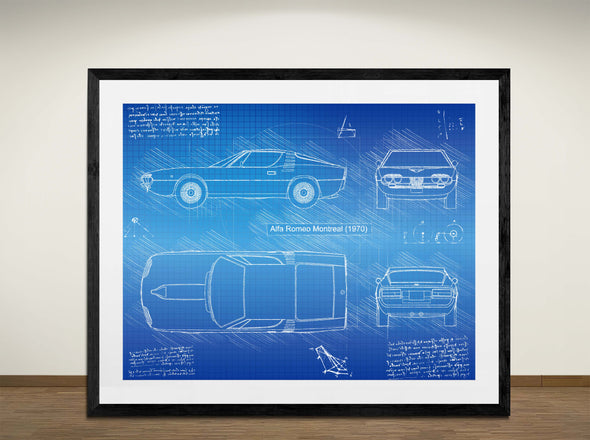 Alfa Romeo Montreal (1970) - Art Print - Sketch Style, Car Patent, Blueprint Poster, Blue Print, (#3081)