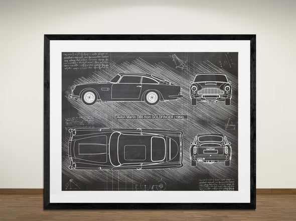 Aston Martin DB5 from GOLDFINGER (1964) - Sketch Style, Car Patent, Blueprint Poster, Blue Print, (#3051)