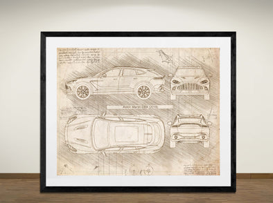 Aston Martin DBX (2019) - Art Print - Sketch Style, Car Patent, Blueprint Poster, Blue Print, (#3050)