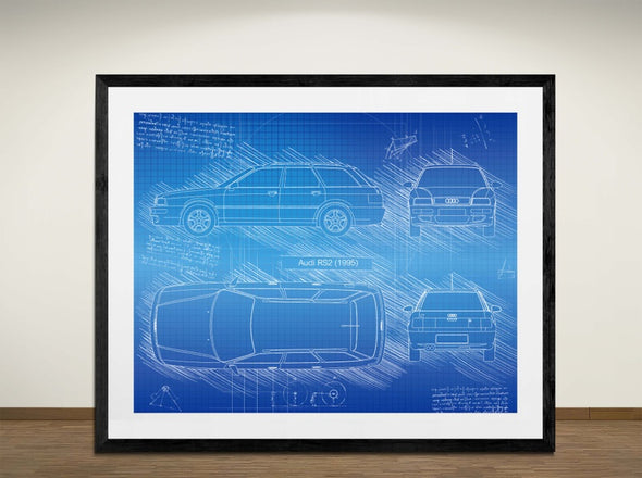 Audi RS2 (1995) - Art Print - Sketch Style, Car Patent, Blueprint Poster, Blue Print, (#3044)