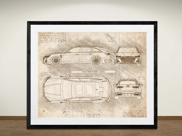 Audi RS6-R ABT (2020) - Art Print - Sketch Style, Car Patent, Blueprint Poster, Blue Print,  (#3001)