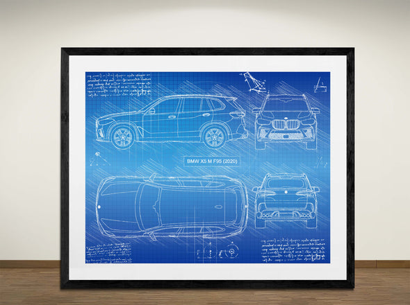 BMW X5 F95 (2020) - Art Print - Sketch Style, Car Patent, Blueprint Poster, Blue Print, (#3098)