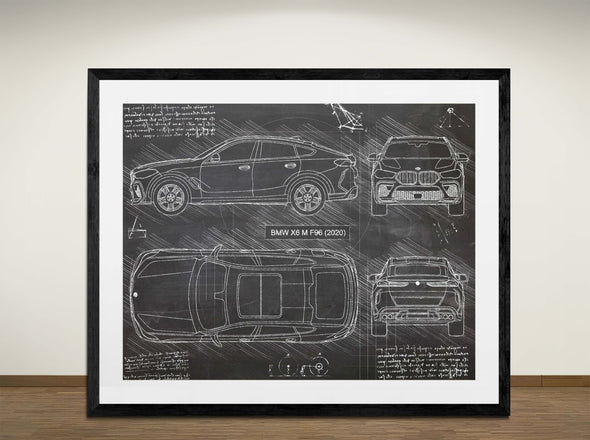 BMW X6 M F96 - Art Print - Sketch Style, Car Patent, Blueprint Poster, Blue Print, (#3099)