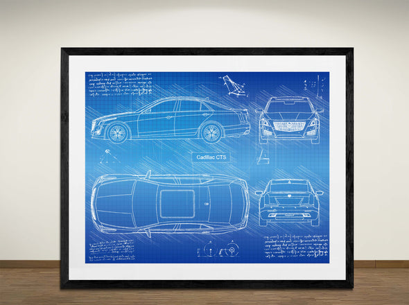 Cadillac CTS - Art Print - Sketch Style, Car Patent, Blueprint Poster, Blue Print, (#3102)