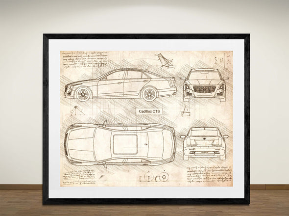 Cadillac ATS Coupe (2015) - Art Print - Sketch Style, Car Patent, Blueprint Poster, Blue Print, (#3101)