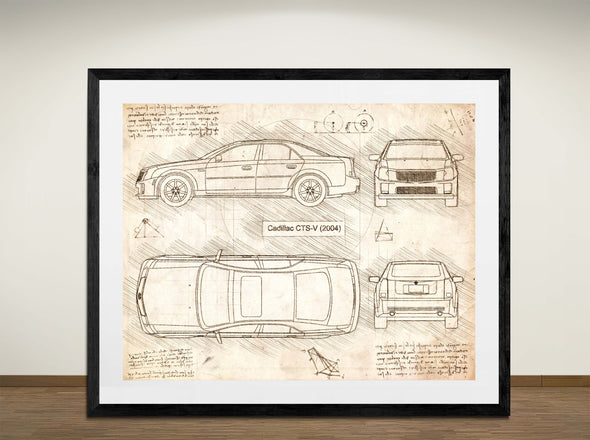 Cadillac CTS-V (2004) - Art Print - Sketch Style, Car Patent, Blueprint Poster, Blue Print, (#3103)