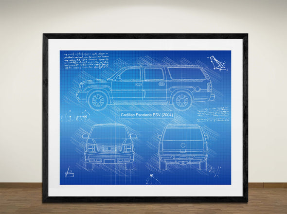Cadillac Escalade ESV (2004) - Art Print - Sketch Style, Car Patent, Blueprint Poster, Blue Print, (#3070)