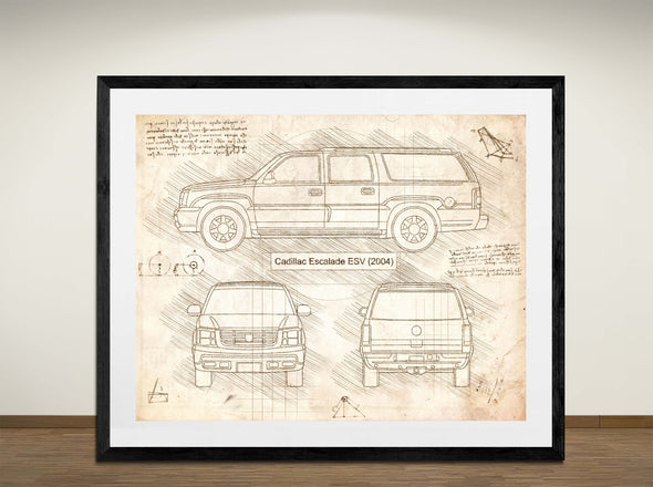 Cadillac Escalade ESV (2004) - Art Print - Sketch Style, Car Patent, Blueprint Poster, Blue Print, (#3070)